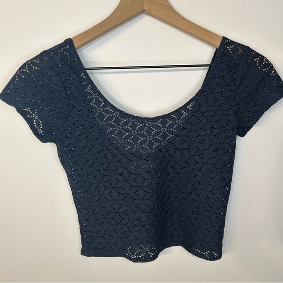 Abercrombie & Fitch Tops - Abercrombie & Fitch Navy Blue Lace Scoop Neck and Low Back Crop Top, Size Medium